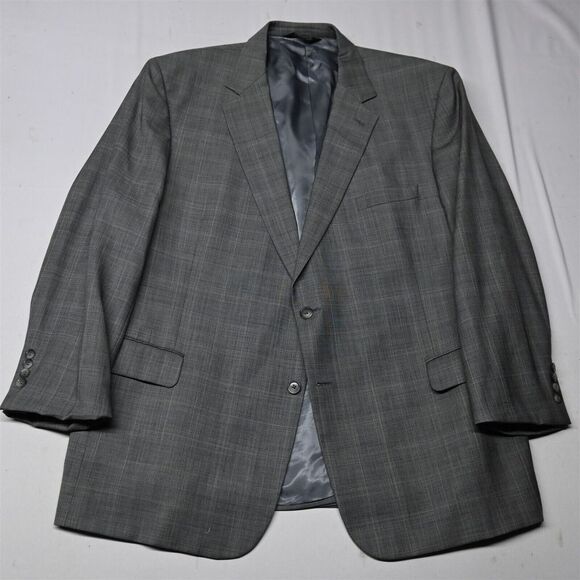 Jos A Bank 50R Gray Glenn Check 100% Wool‎ Mens Blazer Sport Coat Suit Jacket - Picture 1 of 12